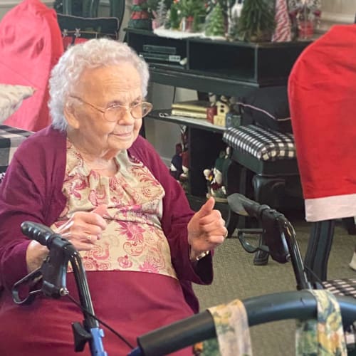 Thumbs up resident at Canoe Brook Assisted Living in Ardmore, Oklahoma