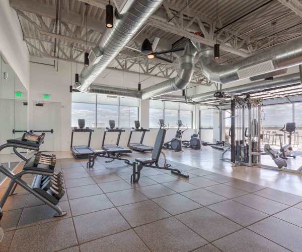 Rooftop Fitness center at Tempo at Nine Mile Station in Aurora, Colorado
