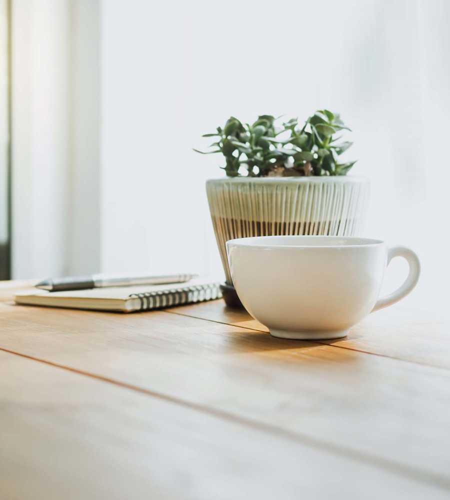Table with cup and pad of paper at Boulder Crescent in Colorado Springs, Colorado