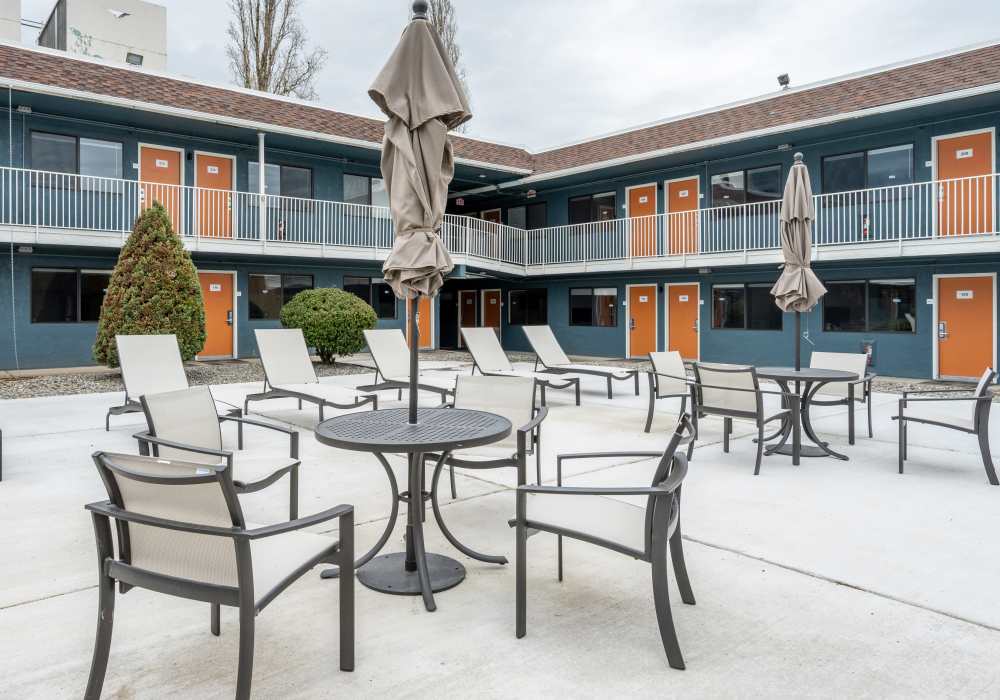 Outdoor space with seating area at Valley View Homes in Centralia, Washington