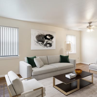 A furnished living room at Hamilton Redoubt in Newport News, Virginia