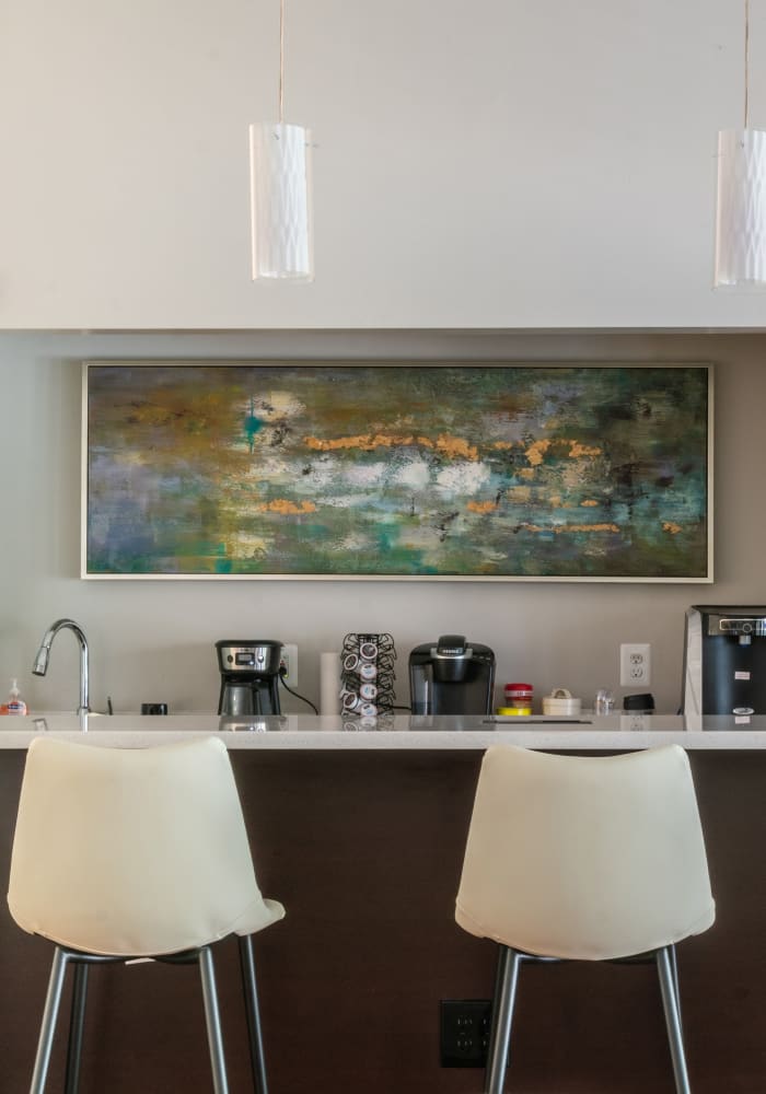 Seating at the breakfast bar in the clubhouse at Windsor Park in Woodbridge, Virginia