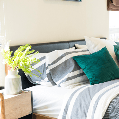 A well-lit bedroom at Westcott Hill in Joint Base Lewis McChord, Washington