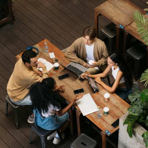 Group of students in a university at LINQ Midtown in Sacramento,California