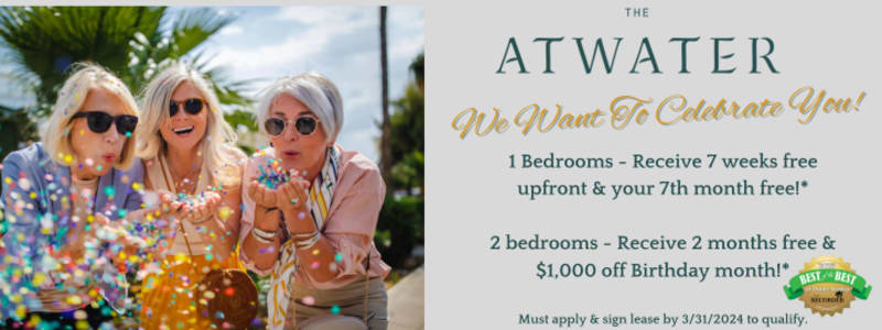 Ask about our leasing specials at The Atwater at Nocatee in Ponte Vedra, FL.
