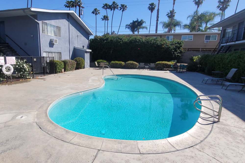 Outdoor swimming pool at Golden Oaks in Riverside, California