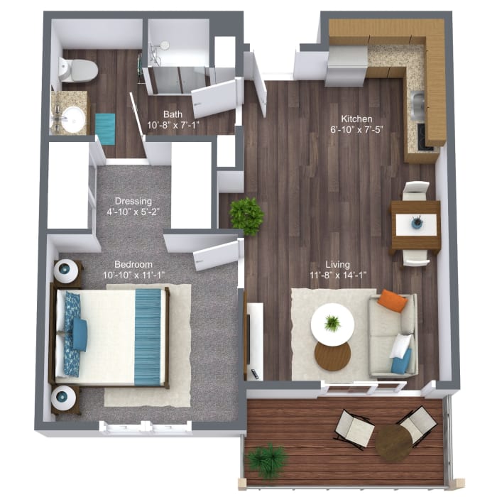 1 bedroom floor plan at Lakeview Senior Living in Lakewood, Colorado