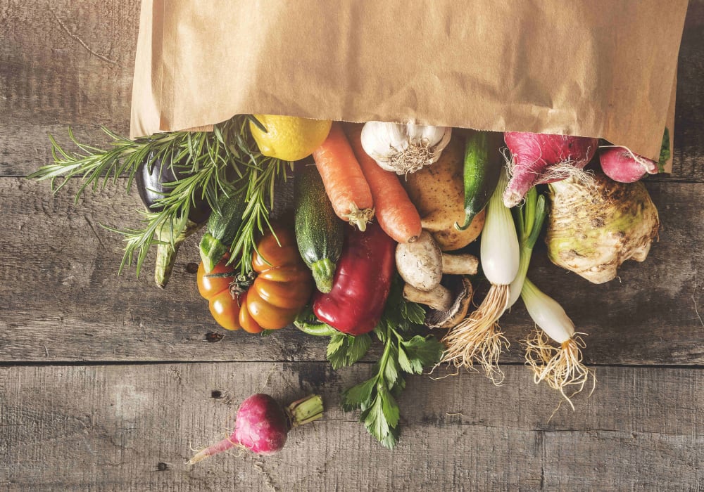 bundle of vegetables from a local farmers market near Anson in Burlingame, California