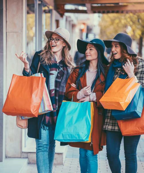 Friends shopping around town near Durham Park in Pooler, Georgia