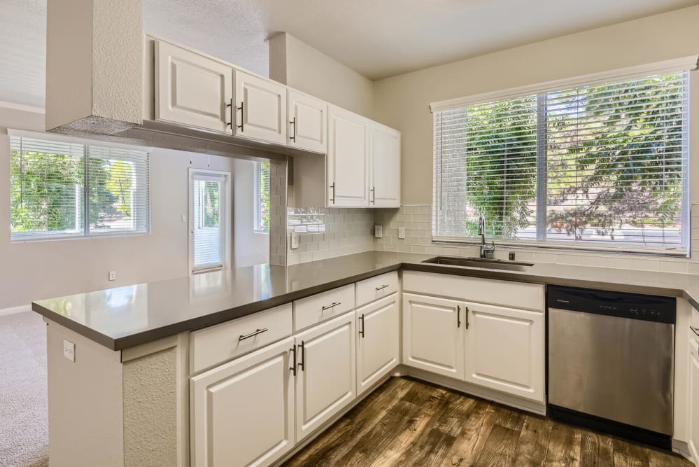 Beautiful, gourmet kitchen in a model home at Alicante Apartment Homes in Aliso Viejo, California