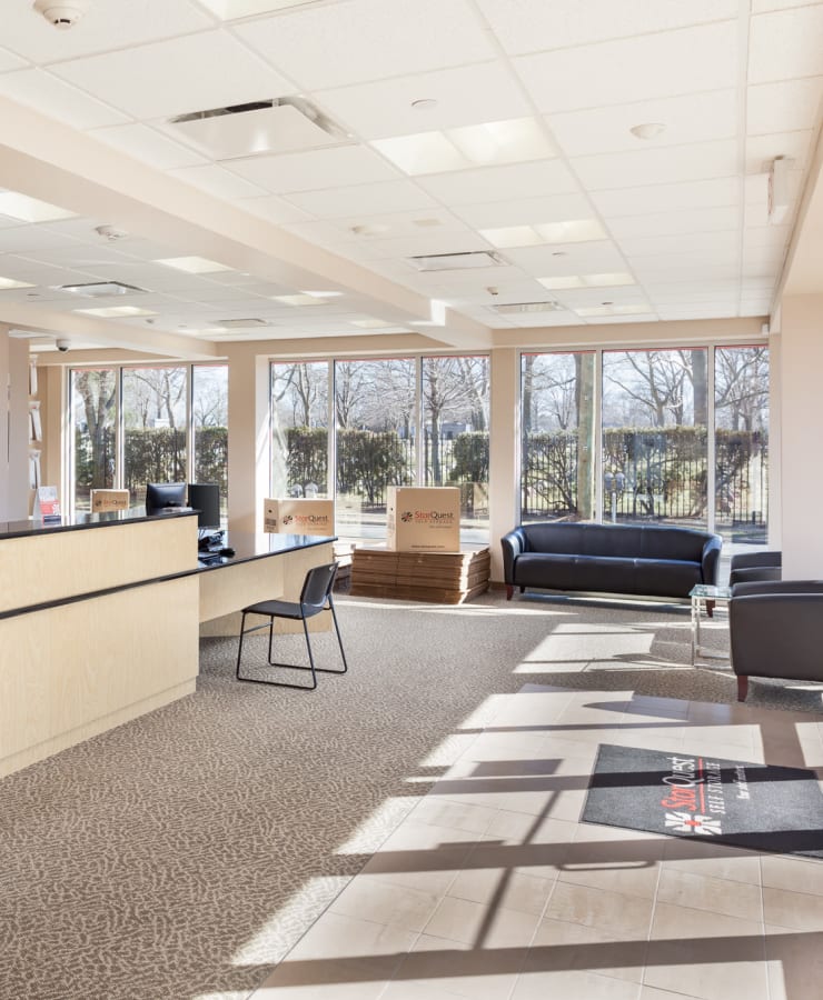 Interior of the leasing office at StorQuest Self Storage in Westbury, New York