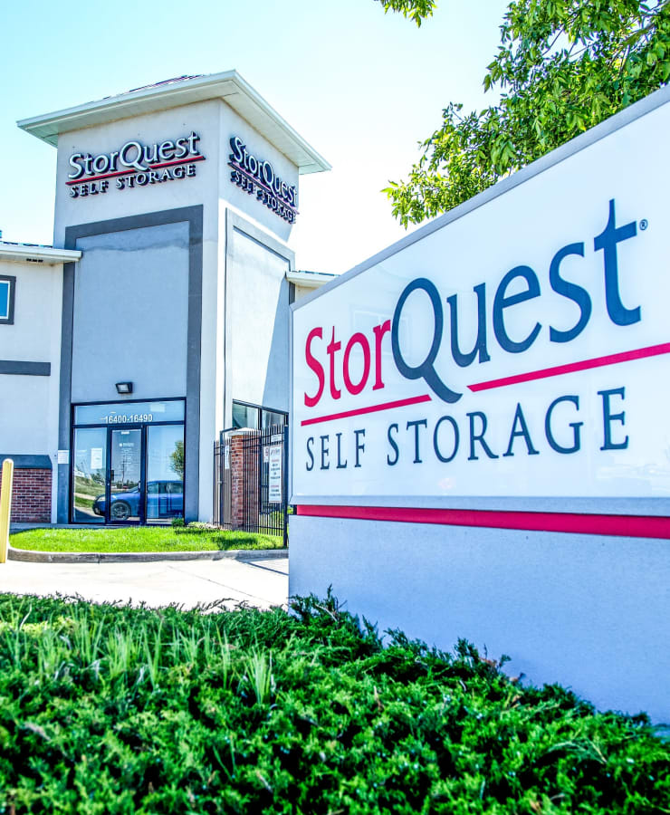 Branding and signage in front of StorQuest Self Storage in Aurora, Colorado