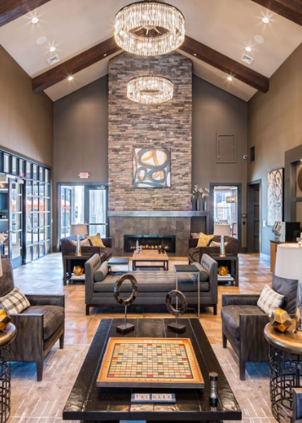 Community clubhouse with fireplace at The Mark | Fairfield County in Shelton, Connecticut