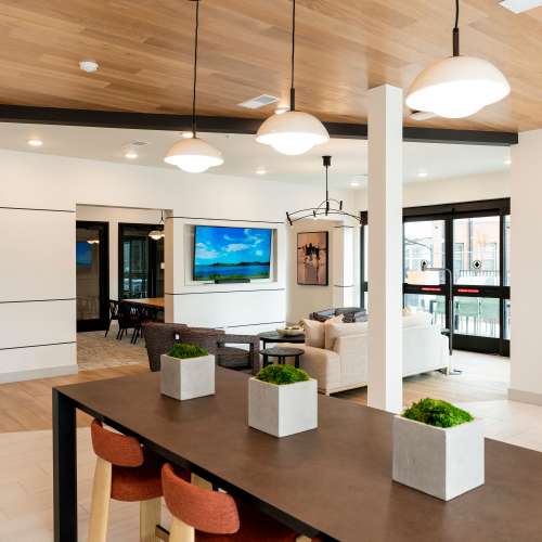 Club house with seating arrangement at Terrazzo in Durham, North Carolina