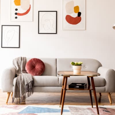 A furnished living room at Eucalyptus Ridge in Lakeside, California