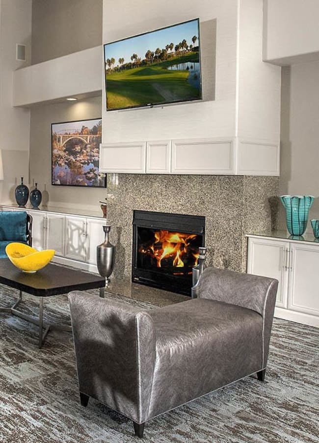 Clubhouse with a fireplace at Iron Point at Prairie Oaks in Folsom, California