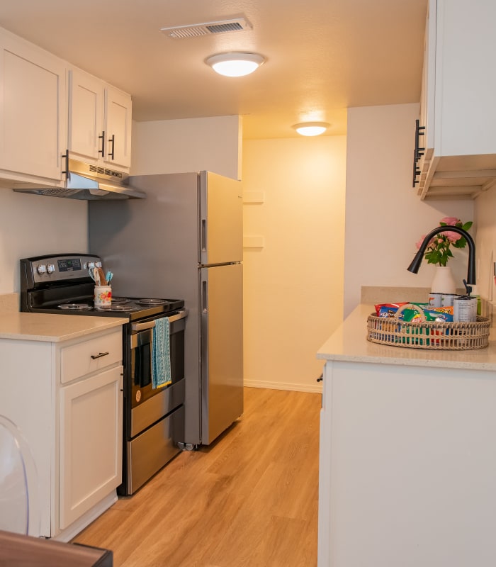 Model kitchen in the upgraded apartments at Apple Creek Apartments in Stillwater, Oklahoma