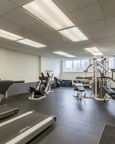 Stay healthy in our fitness center at The Meadows Apartments in Syracuse, NY