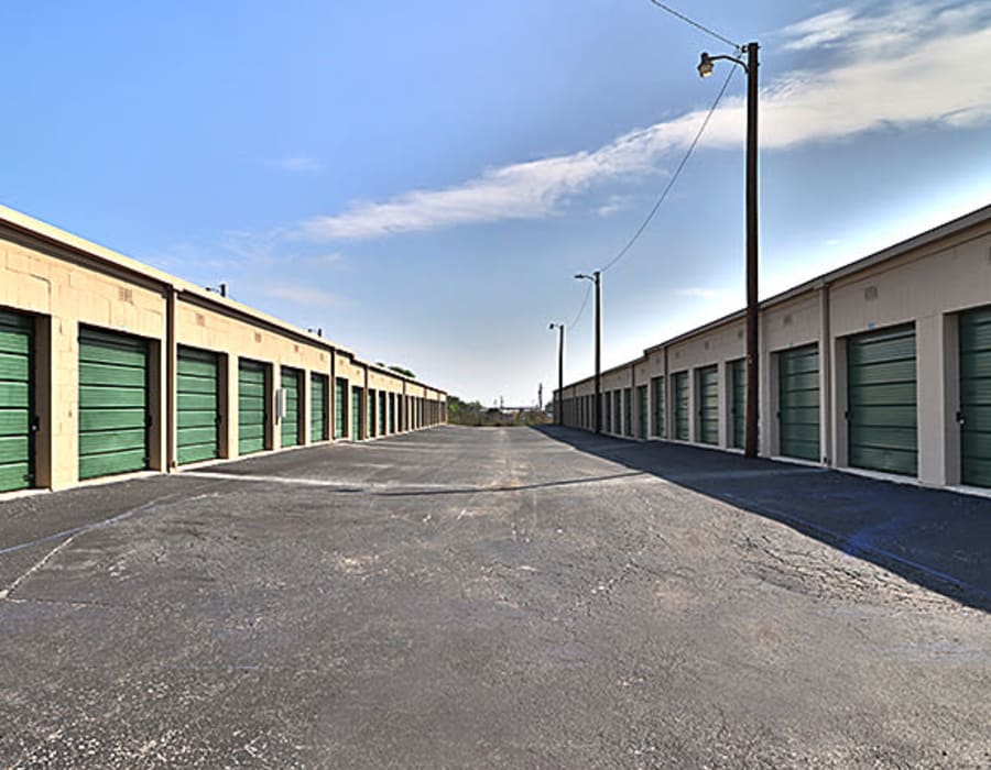Exterior units with green doors at A-AAAKey - Broadway in San Antonio, Texas