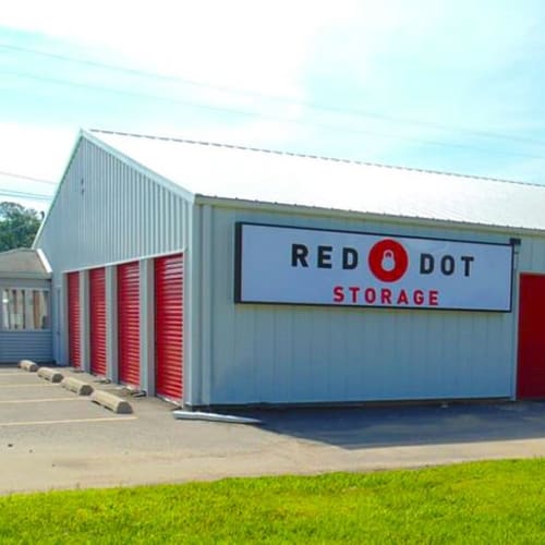 Outdoor storage units at Red Dot Storage in Adel, Iowa