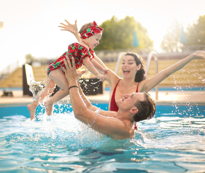 Resident family enjoying the swimming pool at Reserve at Pebble Creek in Plano, Texas