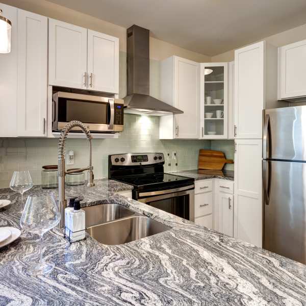 Kitchen with modern appliances at East Beach Marina, Norfolk, Virginia