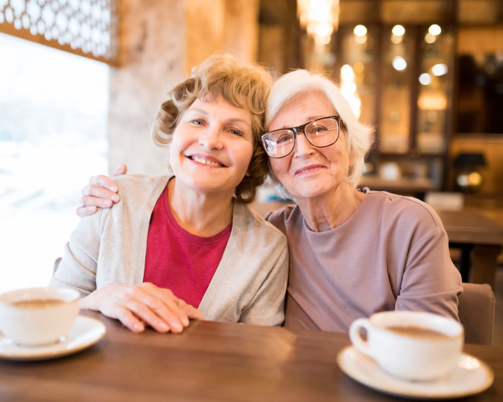 Residents sit for a cup of coffee at Landings of Minnetonka in Minnetonka, Minnesota.