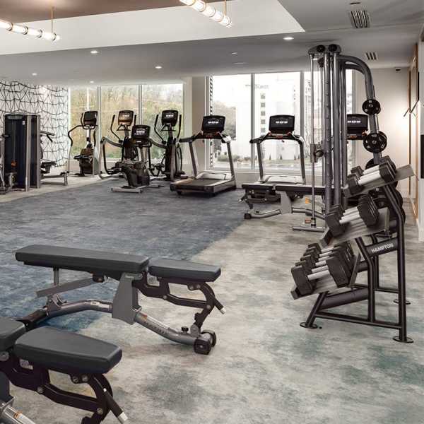 Spacious fitness center at Novel Midtown in Atlanta, Georgia