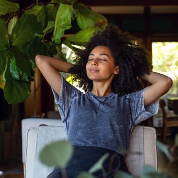 Woman relaxing at Wolf Ridge in Stayton, Oregon