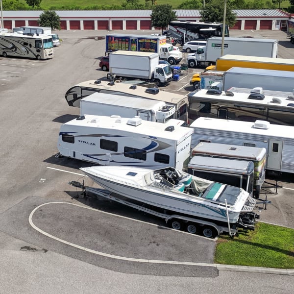Outdoor RV, boat, and auto parking at StorQuest Express Self Service Storage in Copperopolis, California