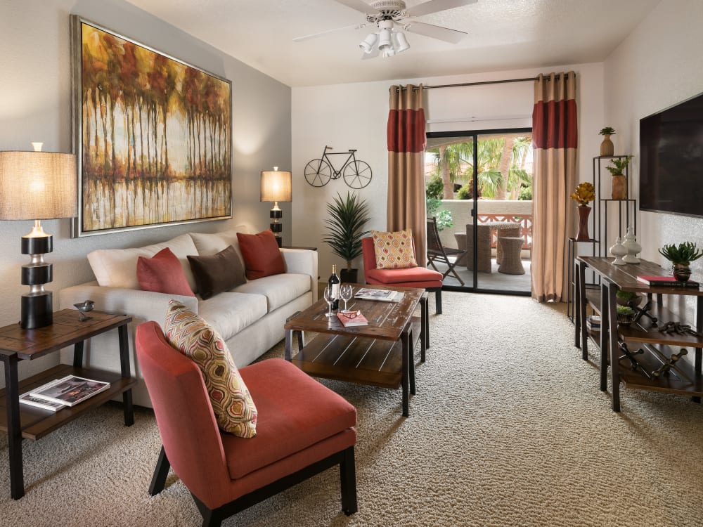 Model living room at San Prado in Glendale, Arizona