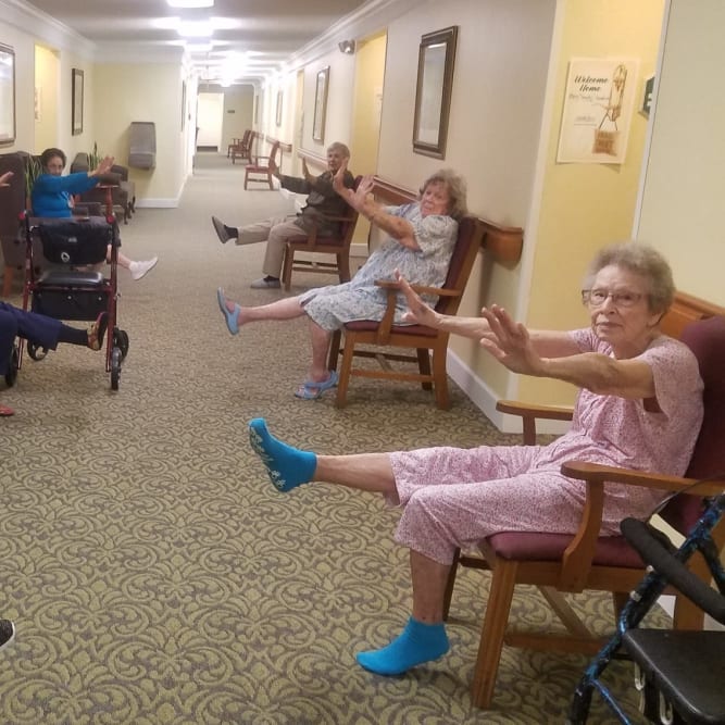 Seniors maintaining social distancing at Grand Villa of Englewood in Englewood, Florida