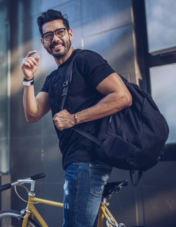 Residents heading to his class on his bicycle at Copper Beech Town Homes in Clovis, California