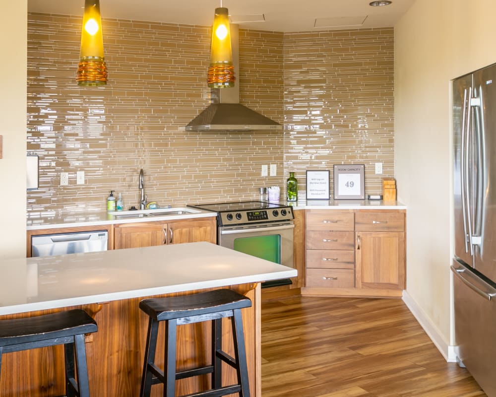 Chef's kitchen for parties in the community room at The Meridian in Salem, Oregon