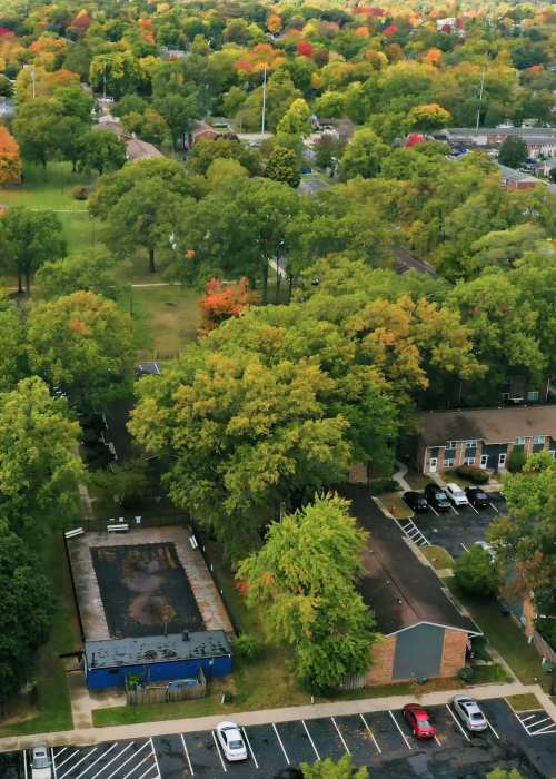 Aerial view of a neighborhood at The Reserve at Pin Oak Manor Apartments in Mishawaka, Indiana