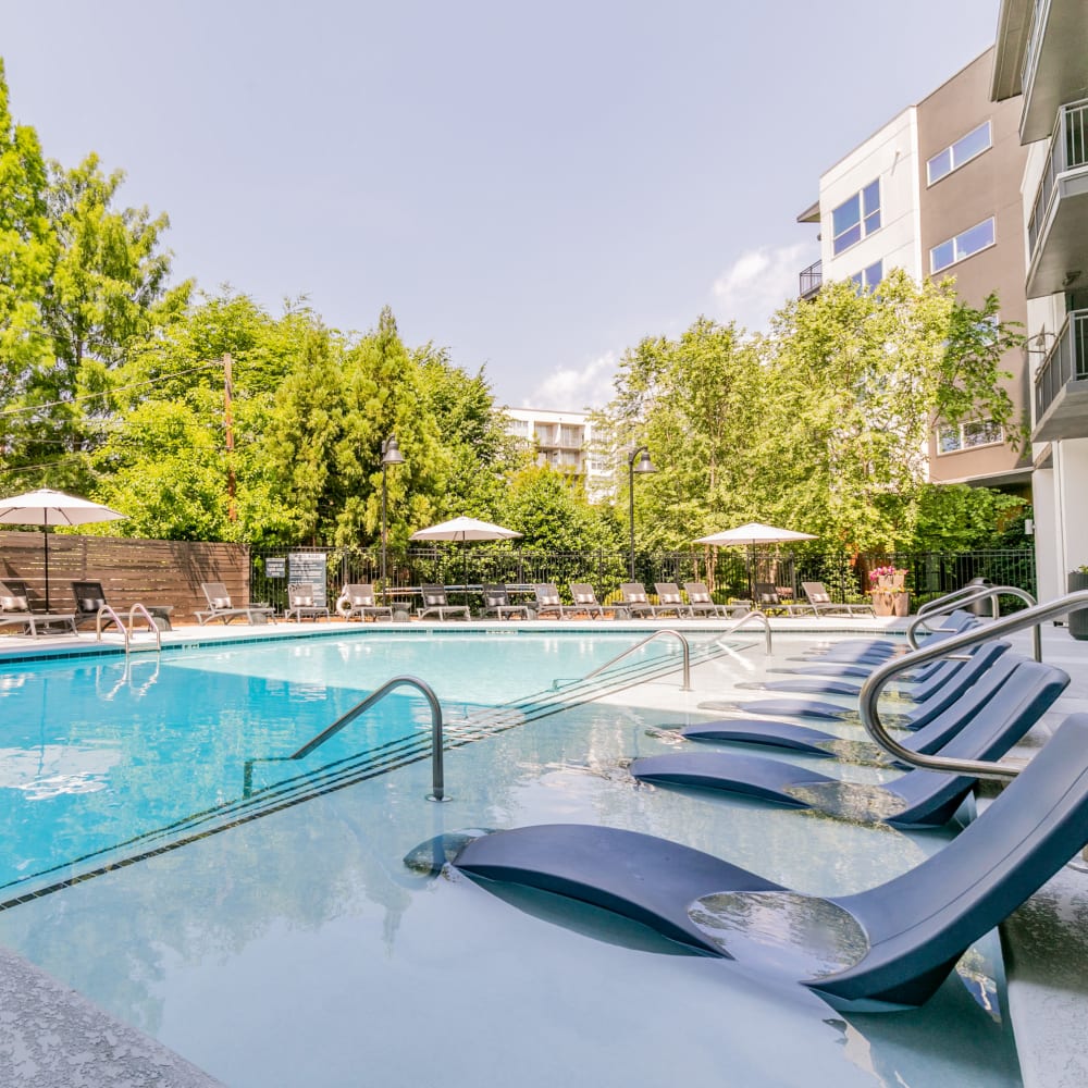Sparkling Pool with lounge chairs at Inman Quarter in Atlanta, Georgia