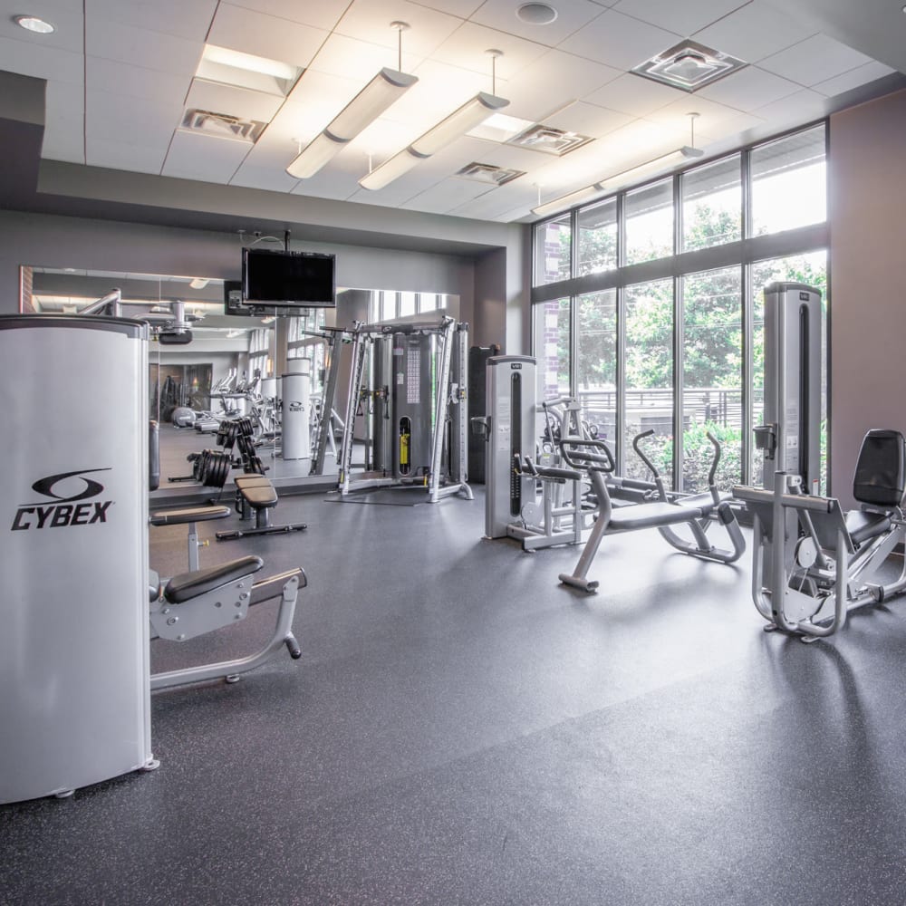 Fitness equipment in the onsite gym at Mode at Hyattsville in Hyattsville, Maryland