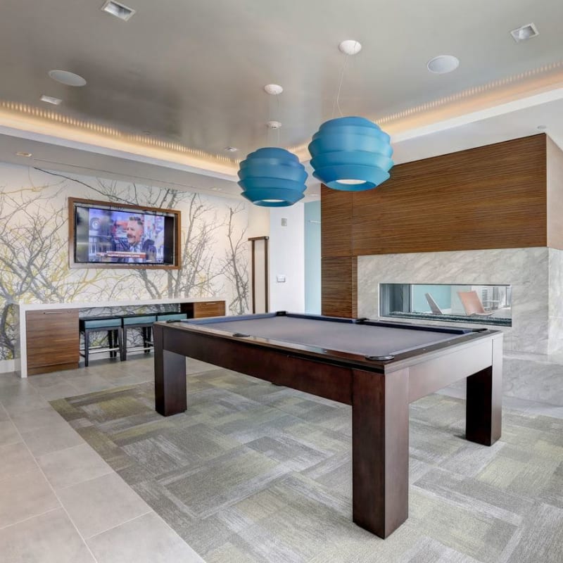 A modern pool table for resident use at Solaire 7077 Woodmont in Bethesda, Maryland