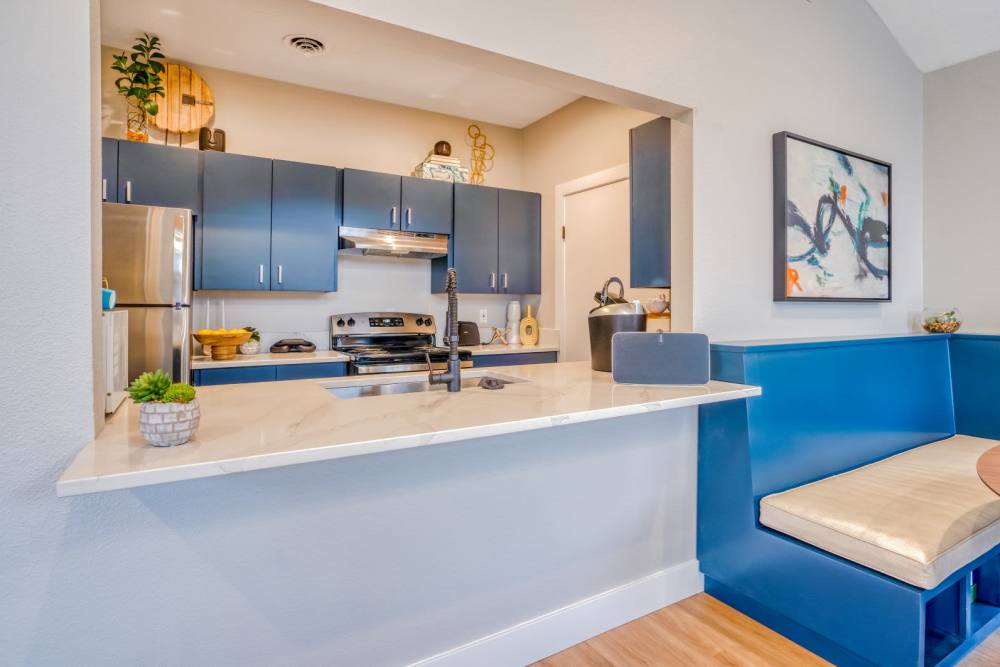 Community kitchen at Woodspring Apartments in Tigard, Oregon