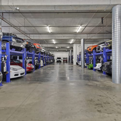 Classic cars stored safely indoors at A-1 Car Storage in San Diego, California