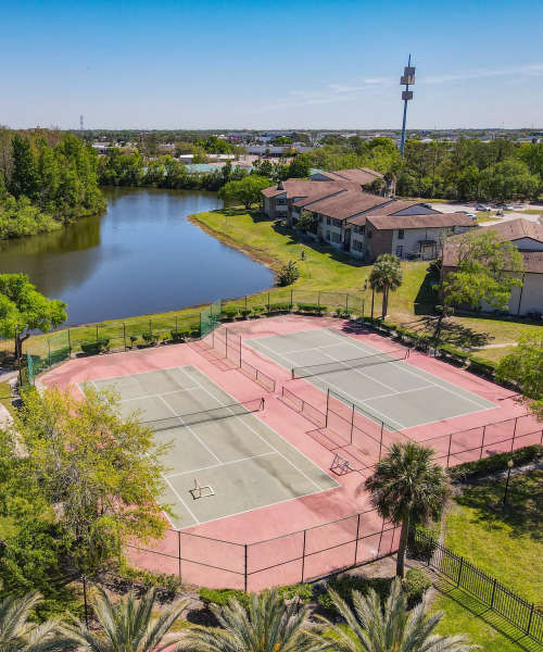 Picnic area by the water at Millenium Cove in Orlando, Florida