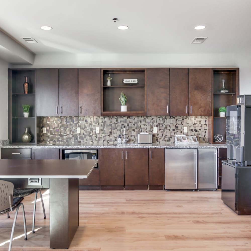 Community kitchen at 12 South Apartments in Nashville, Tennessee