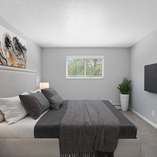 Renovated bedroom in an apartment at Centennial Woods Apartments in Cincinnati, Ohio