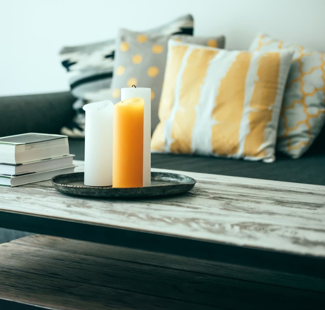 Modern decor in living room of model home at Cooper Creek in Louisville, Kentucky