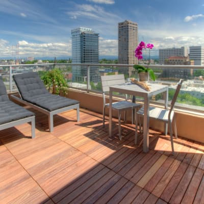 Luxurious private patio at Tower 801 in Seattle, Washington