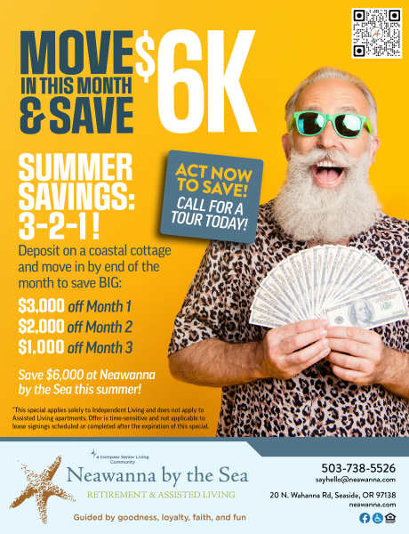 July move in flyer at Neawanna By The Sea in Seaside, Oregon