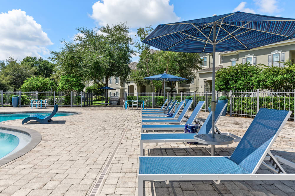 Private cabanas near the pool at Mirador & Stovall at River City in Jacksonville, Florida