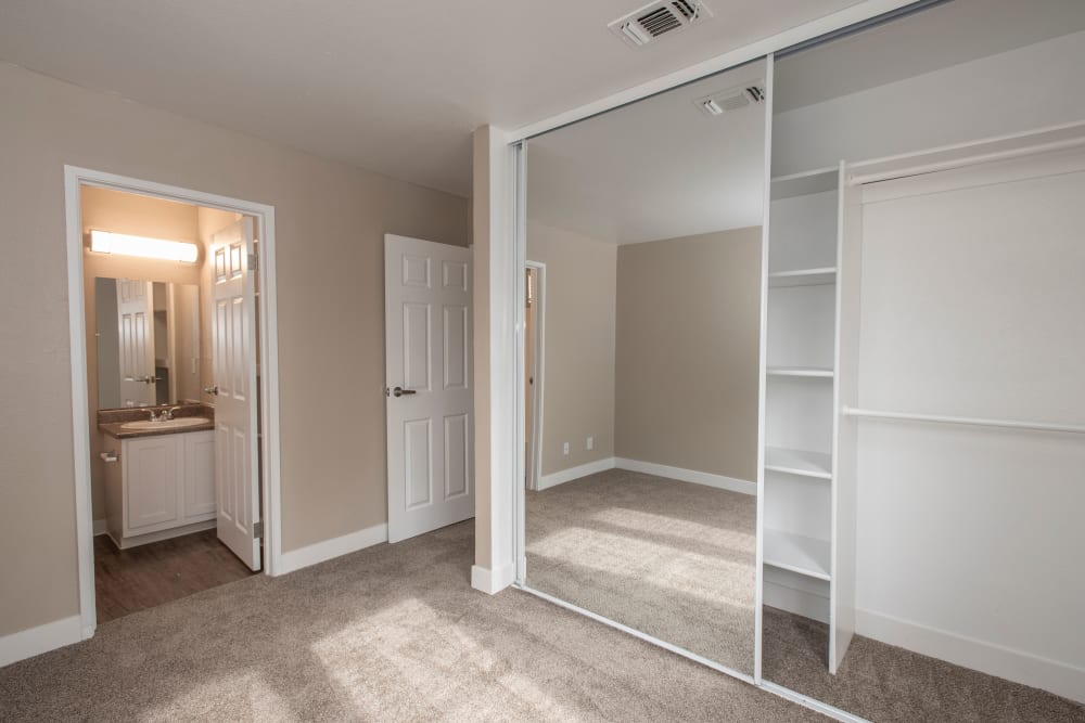 Bedroom with spacious closets River's Edge Apartments in Lodi, California