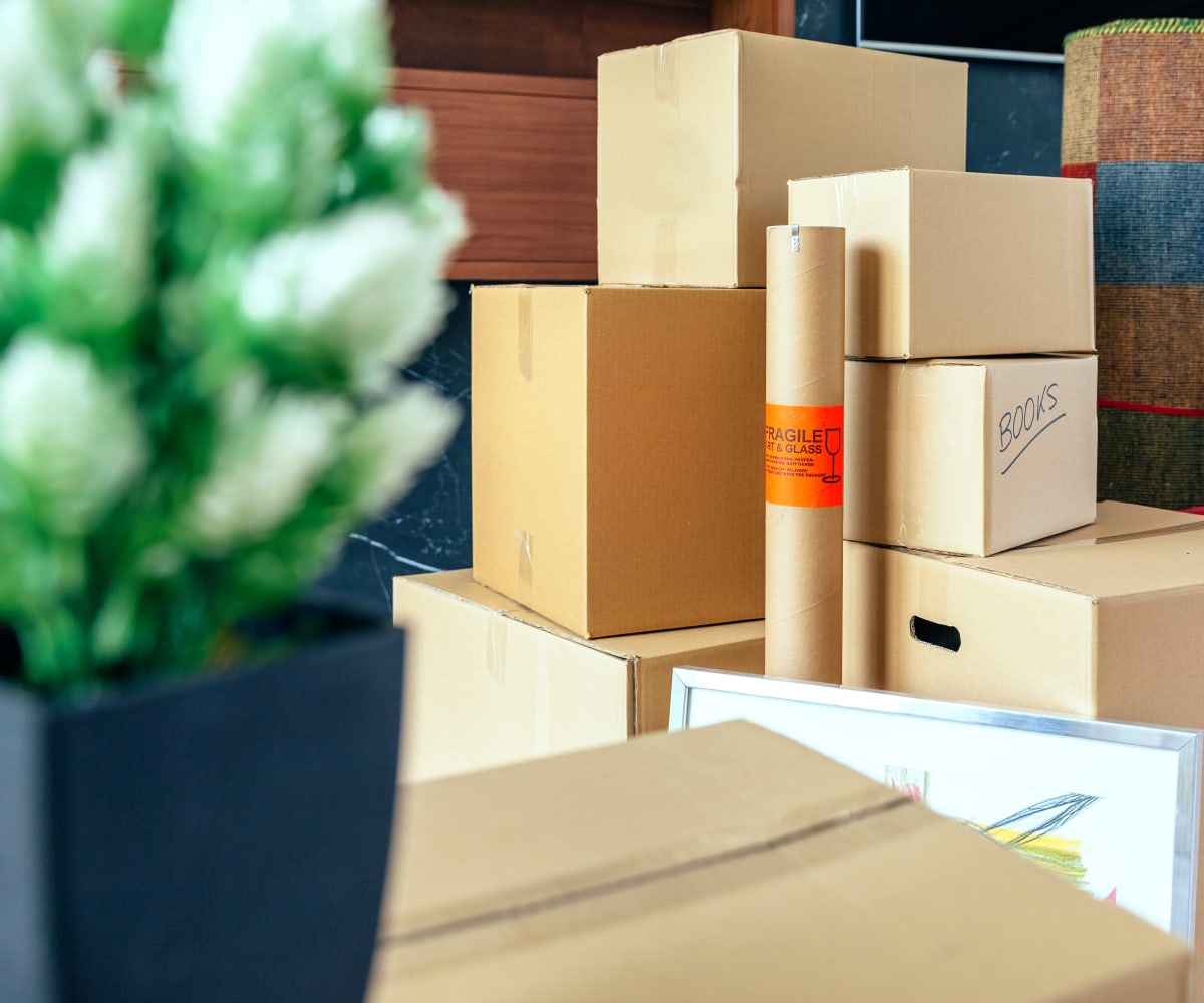 Boxes and packing supplies at Devon Self Storage in Lynwood, Illinois