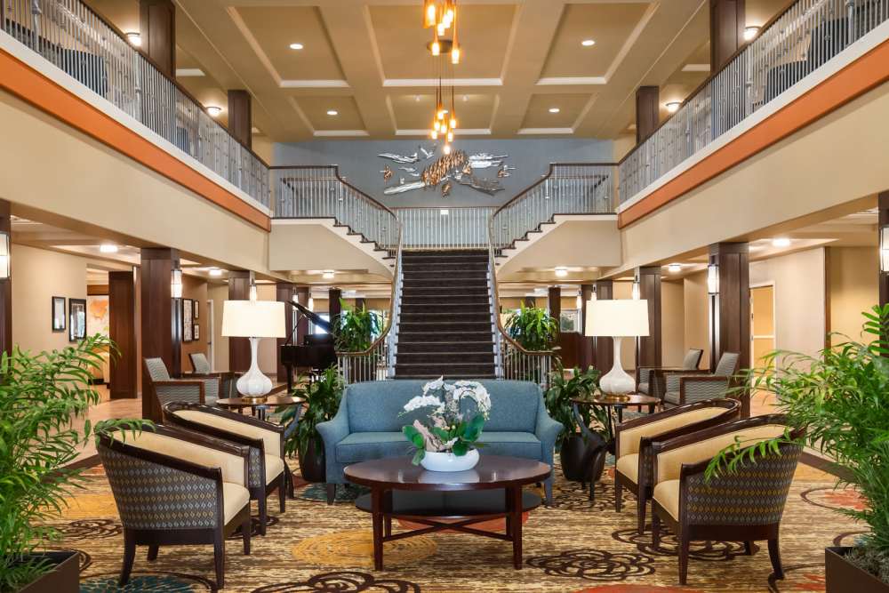 Grand staircase at Patriots Landing in DuPont, Washington. 